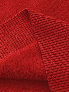 Linhara Plus Size Solid Color Turtleneck Fleece Sweater, Winter Knit Pullover Fall - Red - View 5