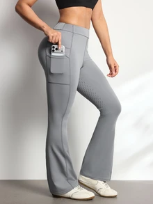 Easithlete Easithlete Women's High Waist Flared Equestrian Breeches, Full Seat Silicone Grip 4Way Stretch Horse Riding Pants With Side Phone Pockets - Grey - View 1