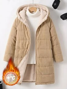 Reflora 大尺碼女款插肩袖長袖前拉鍊連帽保暖內裡冬季外套 - 卡其色 - 查看 1