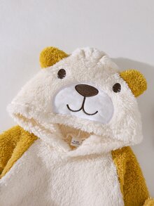 SHEIN Playful Pals 2pcs Baby Toddler Boy Hooded Jacket Pants Cute Sweet Yellow White Fuzzy Bear Ears Pocket Long Sleeve Hooded Thick Birthday Winter Fall Set - Yellow - View 5