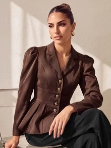 Uhlyne Uhlyne سترة بليزر نسائية بلون موحد مطوية كاجوال متعددة الاستخدامات للتنقل والسفر - شوكولاته بني - مشاهدة 9