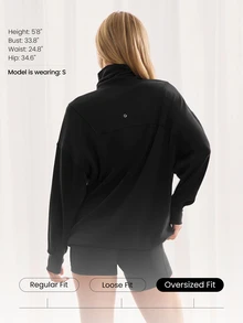 GLOWMODE SoftCalm Modal Chill Days Oversized Silky Smooth Breathable Wide Collar Drawstring Hem Zip-Up Jacket Daily Casual Wear - Black - View 2
