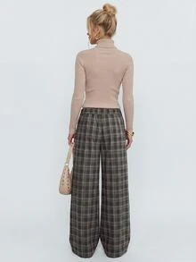 Avantive Women's Casual Button Plaid Pocket Long Pants For Daily Wear - Multicolor - View 2