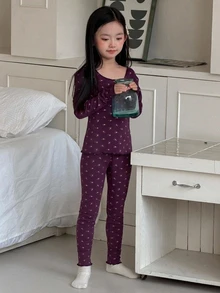 Dazy Kids Tween Girl All-Over Print Long Sleeve Top And Long Casual Daily Home Sleepwear Set - Brown - View 8