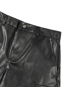 SLATEMANN Celana Kulit Hitam Pria, Celana Kargo Kulit PU dengan Banyak Kantong, Celana Panjang Kasual Longgar Serbaguna - Hitam - View 5
