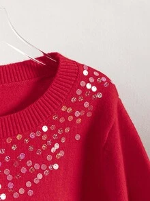 Auvina Plus Size Women's Autumn/Winter Crew Neck Long Sleeve Casual Pullover Sweater - Red - View 4