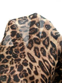 EMERY ROSE Plus Size Women's Autumn Round Neck Sheer Leopard Print Frill Trim Long Sleeve Casual Versatile Commute Date Outfit Blouse Simple Elegant Shirt - Multicolor - View 4