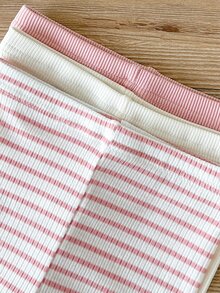 SHEIN 3 Pcs Baby Girls Leggings Pants Cute Sweet Pink White Ribbed Striped Lettuce Trim Ruffle Hem Lightweight Vacation Beach Summer Holiday Ballet Basic - Multicolor - View 5