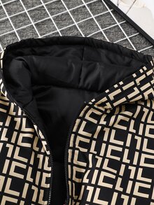 SHEIN 青少年男孩休閒舒適百搭印花圖案連帽外套，加厚款，適合冬季與戶外穿著 - 彩色 - 查看 4