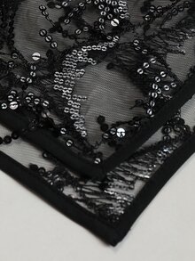 Cravure 大尺碼女款不對稱領口不對稱下擺亮面亮片披肩式派對襯衫，秋冬款 - 黑色 - 查看 5