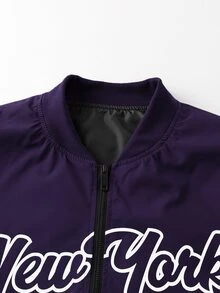 Manfinity Homme Men's Letter Pattern Long Sleeve Zip-Up Casual Baseball Jacket - Purple - View 3