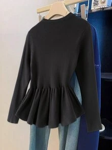 GlowEve CURVE Plus Size Women Solid Color Casual Versatile Daily Wear Long Sleeve Sweater - Black - View 2