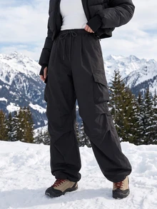 SHEIN BASICS Women's Solid Color Casual Versatile Daily Outdoor Long Pants - Black - View 6
