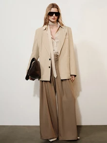 Aveloria Modichic Women's Oversized Loose Fit Dropped Shoulder Long Sleeve Blazer Jacket With Large Lapel And 2-Button Closure, Casual Suit Top For Daily Work Commute Dating Shopping Spring Autumn Versatile Outerwear Or Inner Layer - Apricot - View 4