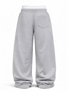 Swayrox Men's Casual Loose Double-Layer Waist Long Pants, Autumn/Winter - Light Grey - View 2