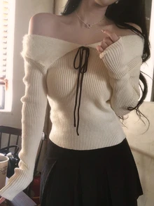 DAZY Women's Elegant Off-Shoulder Sweater - White - View 5