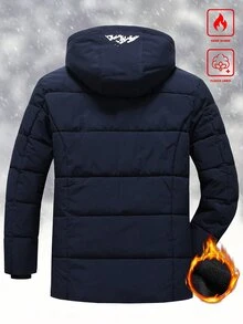 Manfinity Homme Men's Zipper Casual Versatile Winter Cotton Padded Hooded Jacket - Navy Blue - View 3