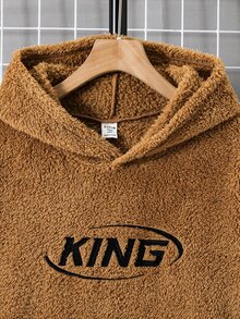 SHEIN 青少年男孩字母圖案休閒日常穿著運動衫 - 卡其色 - 查看 3