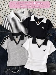 兒童青少年女孩休閒印花短袖上衣，夏季風格，四季皆宜 - 白色 - 查看 1