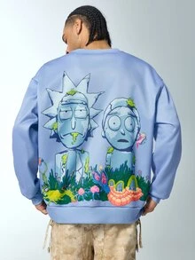 Rick and Morty X SHEIN Men's Cartoon Print Long Sleeve Casual Pullover Sweatshirt - Blue - View 6