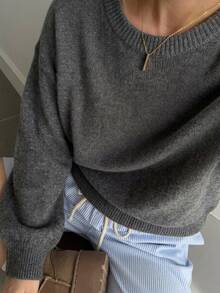 DAZY Autumn/Winter New Loose Casual Minimalist Basic Women's Crew Neck Sweater - Grey - View 1