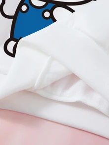 HELLO KITTY AND FRIENDS | SHEIN بلوزة رياضية كاجوال بطبعة كرتونية وحروف بياقة دائرية وأكمام طويلة للفتيات المراهقات - أبيض - مشاهدة 8