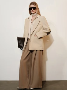 Aveloria Modichic Women's Oversized Loose Fit Dropped Shoulder Long Sleeve Blazer Jacket With Large Lapel And 2-Button Closure, Casual Suit Top For Daily Work Commute Dating Shopping Spring Autumn Versatile Outerwear Or Inner Layer - Apricot - View 3