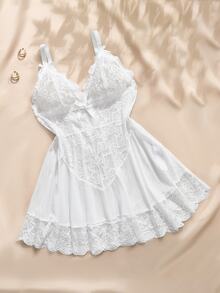 SHEIN Plus Size Sexy Lingerie (Lace Patchwork Dress) - White - View 5