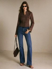 Poéselle Women's Solid Color Casual Versatile Daily Long Sleeve Shirt - Coffee Brown - View 5