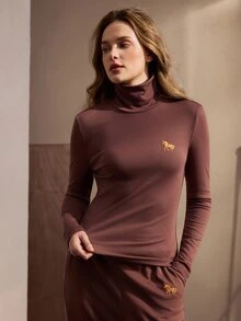 Nima Coro Atasan Lengan Panjang Wanita Model Slim Fit dengan Kerah Tegak, Serbaguna untuk Pemakaian Sehari-hari - Mocha Brown - View 4
