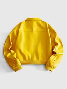ROMWE MEN Street Life Men's Solid Color Long Sleeve Zipper Pocket PU Leather Casual Jacket - Yellow - View 2
