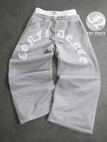 Manfinity Homme Men's Plus Size Drawstring Waist Letter Pattern Casual Everyday Sweatpants - Grey - View 1