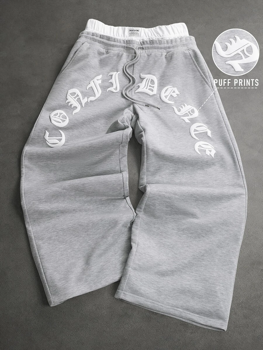 Manfinity Homme Men's Plus Size Drawstring Waist Letter Pattern Casual Everyday Sweatpants - Grey - View 1