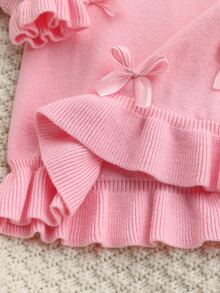 SHEIN Baby Girls Sweater Dress, Bow Lace Trim Round Neck Long‑Sleeve Dress - Baby Pink - View 7