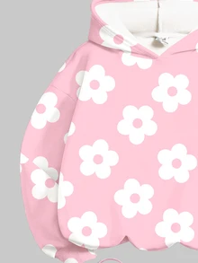 Setelan 2 Potong Hoodie dan Legging Motif Bunga untuk Anak Perempuan Remaja - MultiWarna - View 6