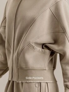 GLOWMODE Everyday Fleece Warmth Whisperer 柔軟保暖輕量夾克，前後縫線設計、口袋、蝙蝠袖、高領、全開襟拉鍊，休閒款 - 卡其色 - 查看 5