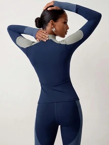 Zivah Women's Colorblock Zipper Long Sleeve Top And Leggings Casual Daily Sports Set - Multicolor - View 7