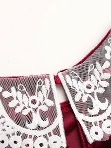 SHEIN 青少年女孩秋冬休閒度假優雅時尚天鵝絨純色彼得潘領泡泡袖A字洋裝，聖誕節 - 紅色 - 查看 7