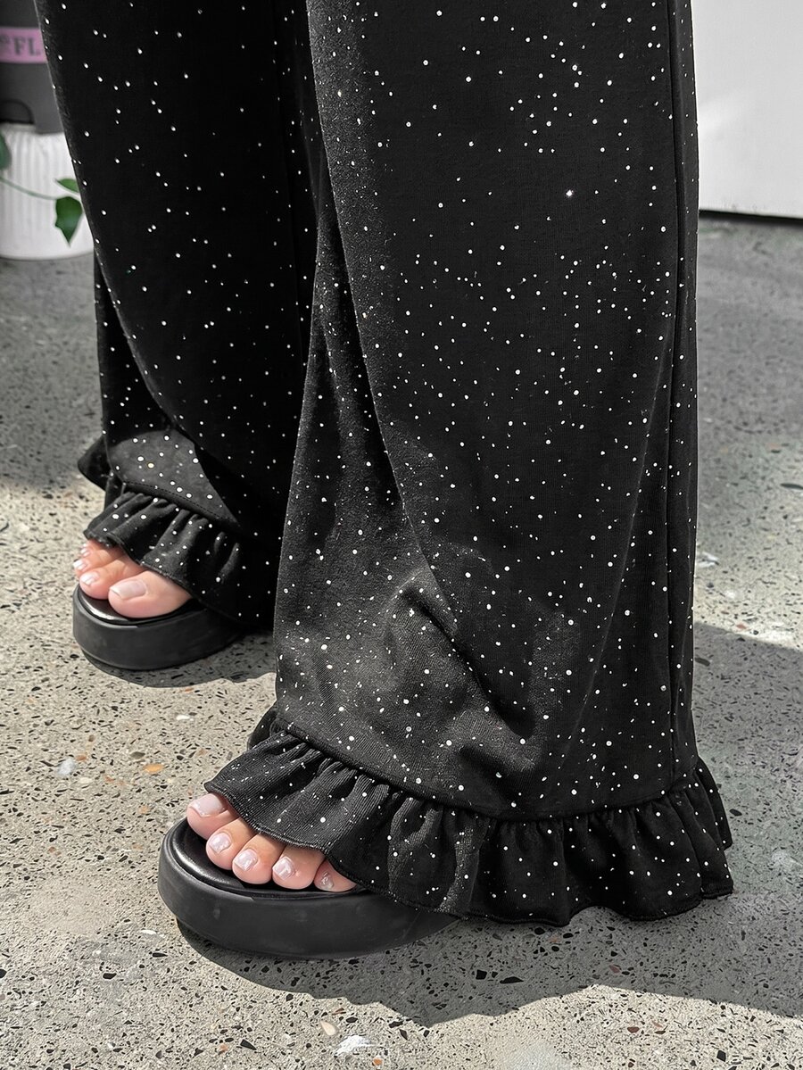 SHEIN EZwear 大尺碼女款休閒百搭日常穿著長褲 - 黑色 - 查看 1