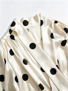 SHEIN LUNE Short Sleeve Black White Polka Dot Elegant French Vintage Vacation Casual Dress Brunch Tea Party - Multicolor - View 5