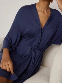 Ocili Women's Solid Color 3/4 Sleeve Comfortable Smooth Rayon Loungewear Robe - Royal Blue - View 6