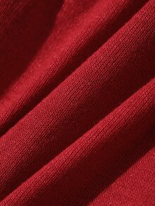 DAZY 2pcs/Set Women's Solid Color Slim Fit V-Neck Long Sleeve T-Shirt & Straight Leg Long Pajama Pants Sleepwear Set - Red - View 7