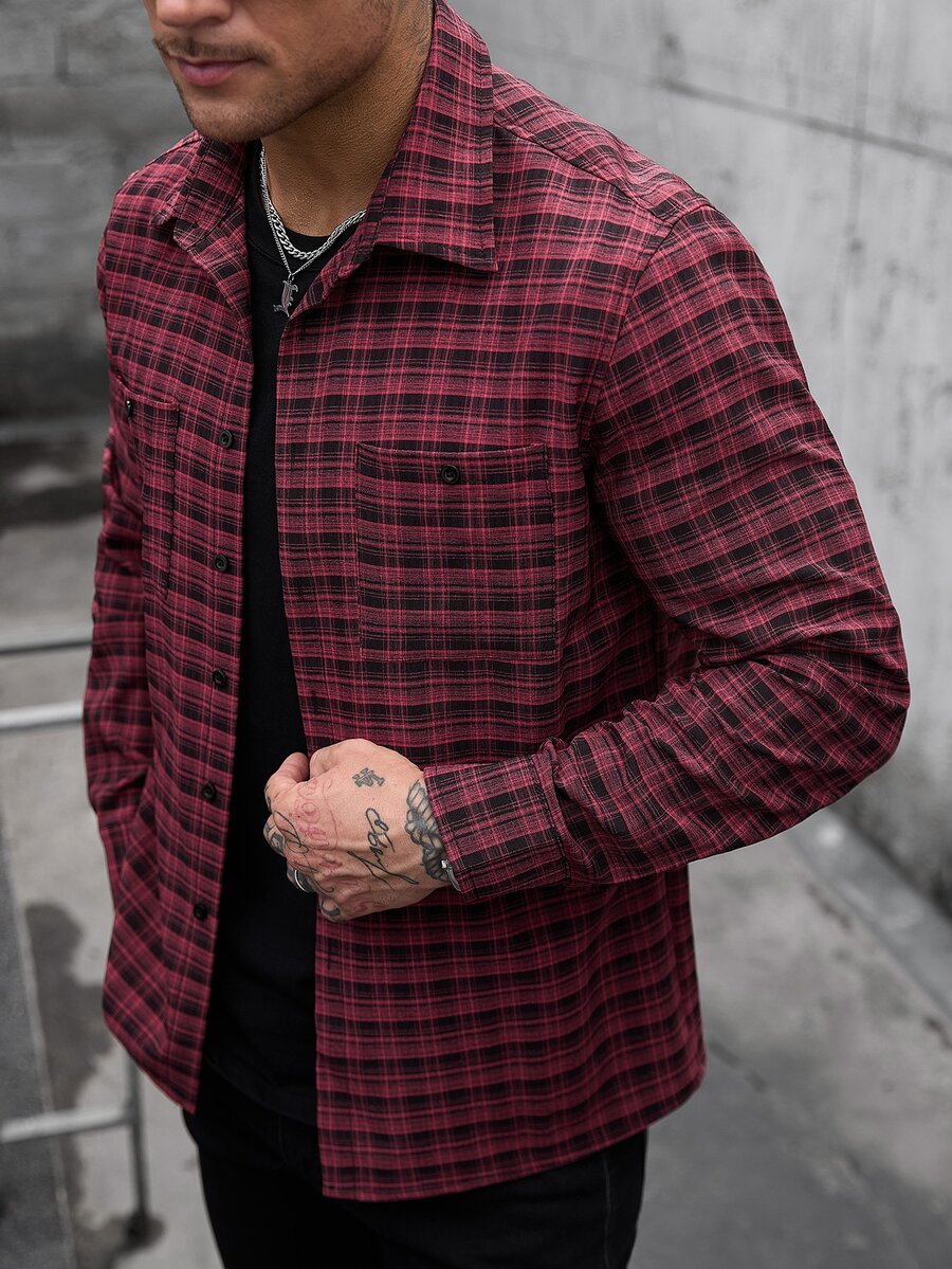 Manfinity CasualCool 男士長袖襯衫,適合萬聖節、聖誕節,新年最佳禮物 - 紅色 - 查看 1