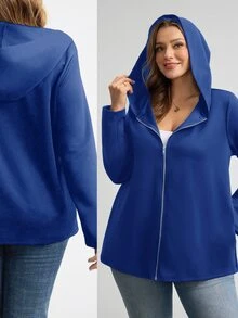 SHEIN LUNE 大尺碼女款冬季外套衣物 大尺碼秋季休閒黑色外套 萬聖節服裝 - 藍色 - 查看 8
