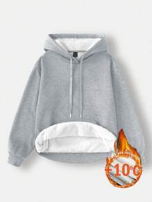 SHEIN EZwear Casual Loose Thick Women's Light Gray Floral Fleece Sweatshirt With Pockets And Drawstring, Suitable For Autumn/Winter - Light Grey - View 1