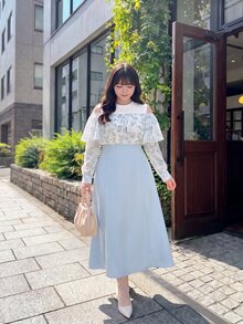 Bijouette Japanese Style Fresh Floral Plus Size Cold Shoulder Dress, Double Layer Ruffle Cut-Out Shoulder Design, Gentle And Slimming, Back Tie Waist Design To Shape Body, Flattering For Figures To Hide Belly And Hips, Light Blue Solid Color Full Skirt With Soft Drape, Suitable For Daily Wear, Dating, Travel And Commuting, Skin-Friendly And Comfortable Long Dress For Girls - Blue and White - View 6
