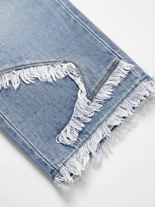 SHEIN Baby Boy Fashion Cute Casual Rip-Stitched Design Star-Shaped Blue Loose And Comfortable Jeans - Blue - View 5