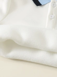 SHEIN 男嬰幼兒 3 件組秋冬保暖內裡加厚休閒學院風 POLO 套裝，衛衣套裝，含腰帶，嬰兒冬季套裝，聖誕 - 藍色 - 查看 4