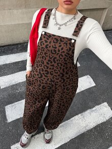 Solflare Plus Size Fashion Leopard Print Pocket Jumpsuit - Multicolor - View 1