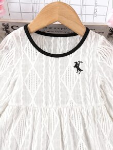 SHEIN Baby Girl Knight Pattern Contrast Color Casual Daily Summer Dress - White - View 5